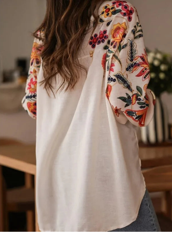 Chemisier Vintage Femme – Broderie Florale