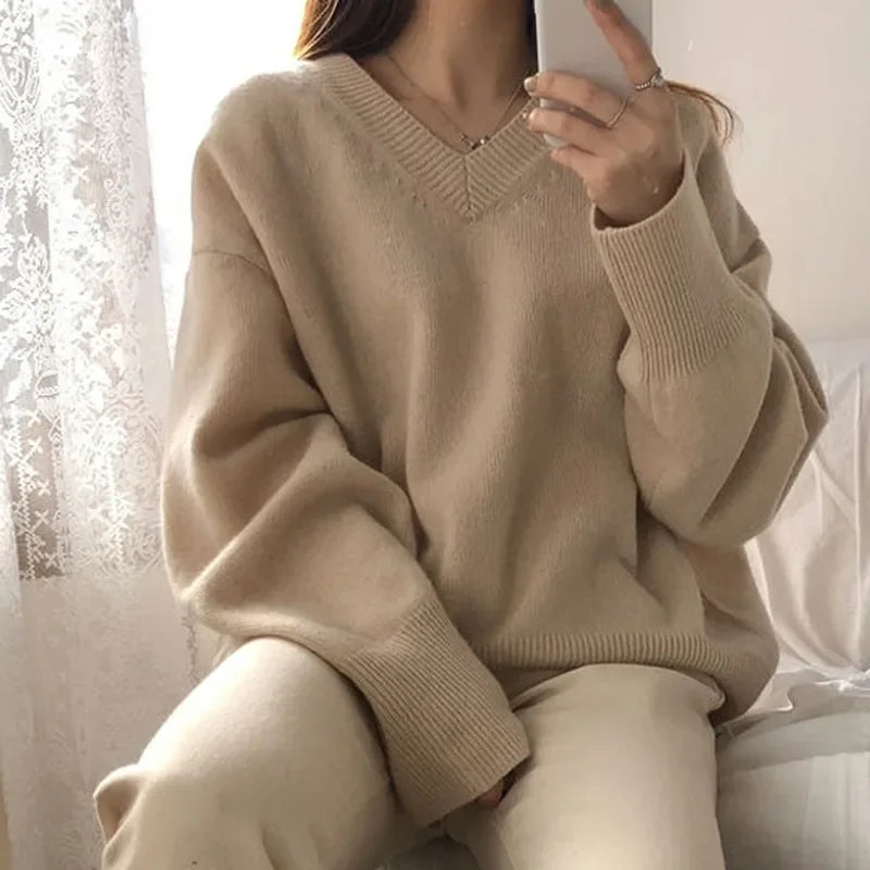 Pull Col V Femme – Maille Style Coréen