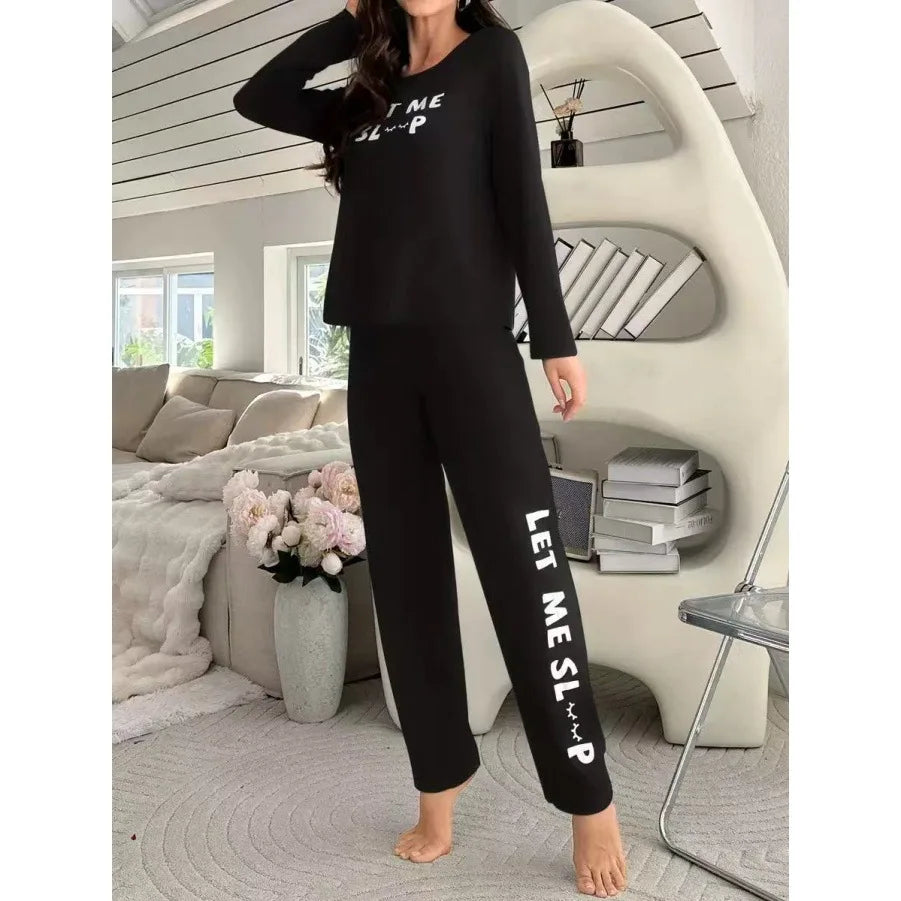 Pyjama Deux Pièces à Manches Longues avec Inscription