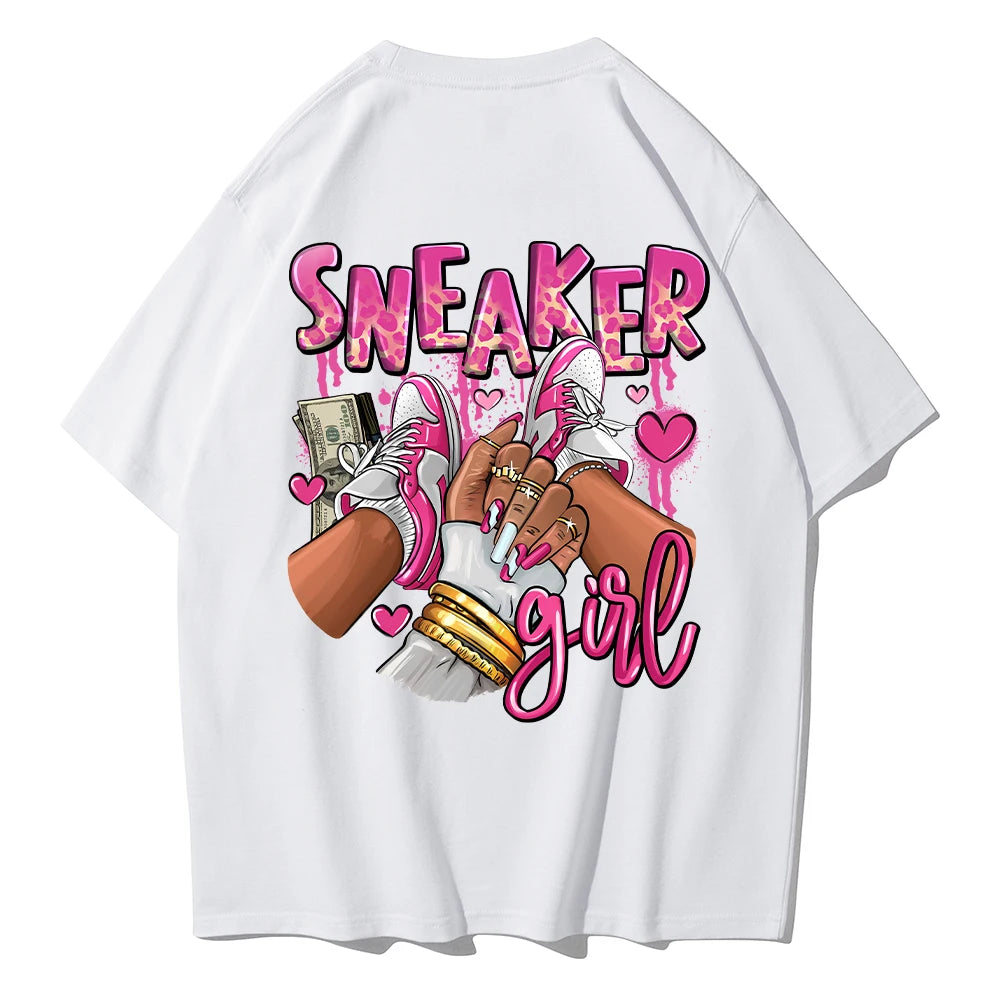 T-Shirt Coton Femme – Imprimé Baskets Roses