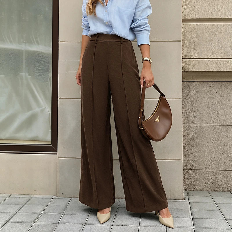 Pantalon large en velours côtelé à taille haute pour femme