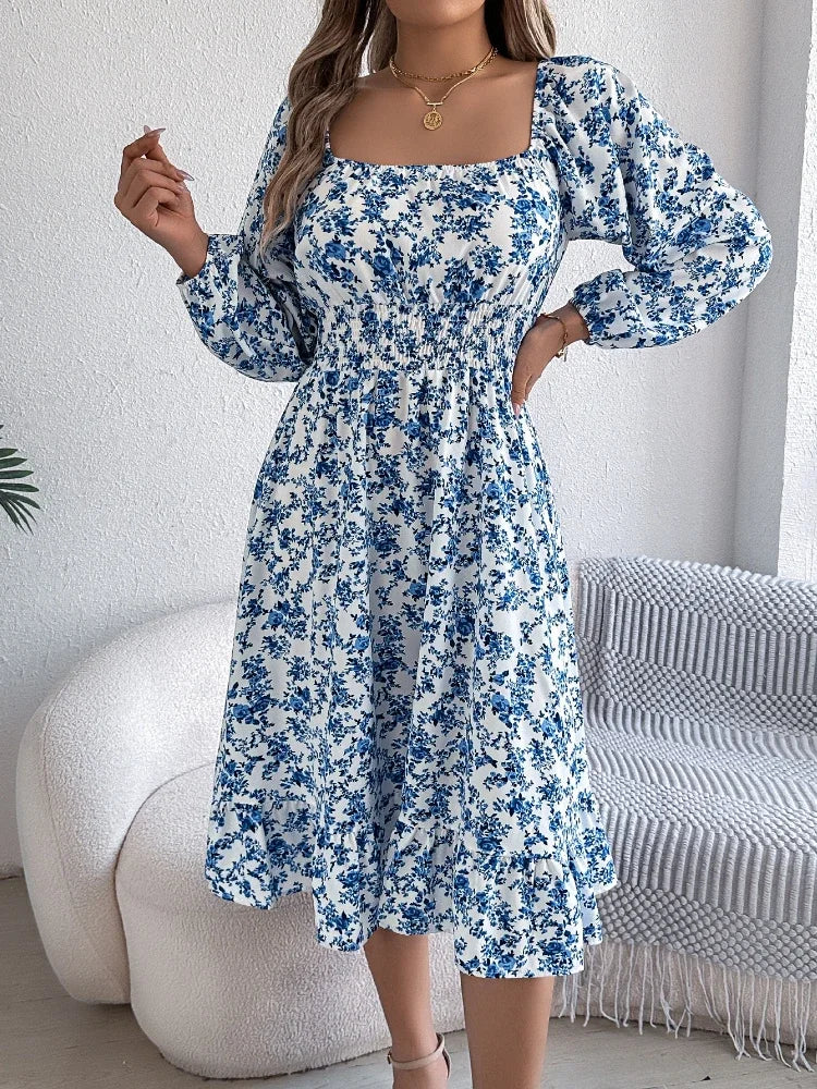 Robe Fleurie Femme – Col Carré Élégant