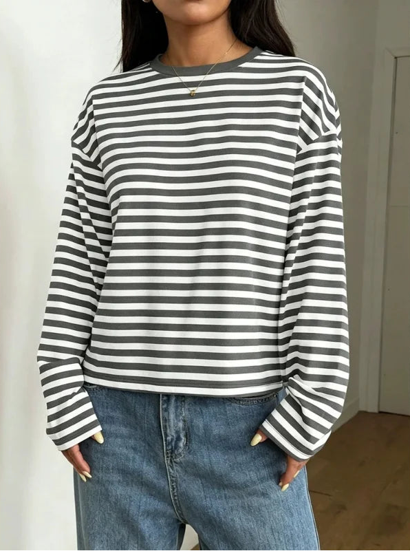 Crop Top Rayé Femme – Manches Longues