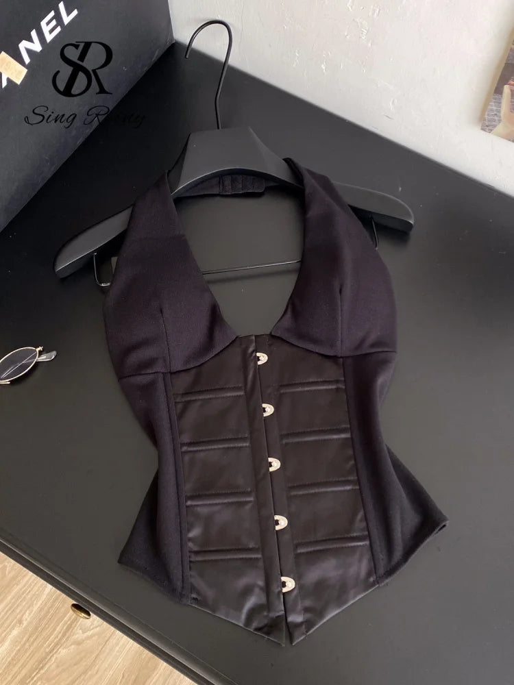 Débardeur Corset Satin Femme – Col Halter