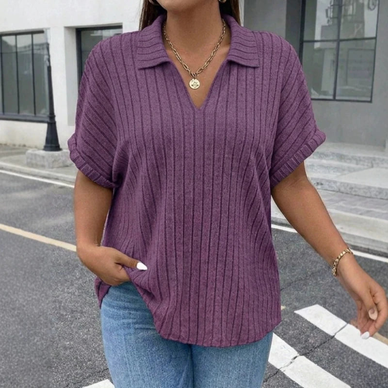 T-shirt en Maille Femme – Coupe Décontractée et Manches Courtes