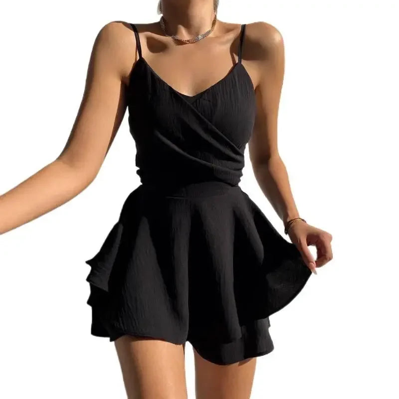 Robe Courte Femme – Col V et Épaules Dénudées
