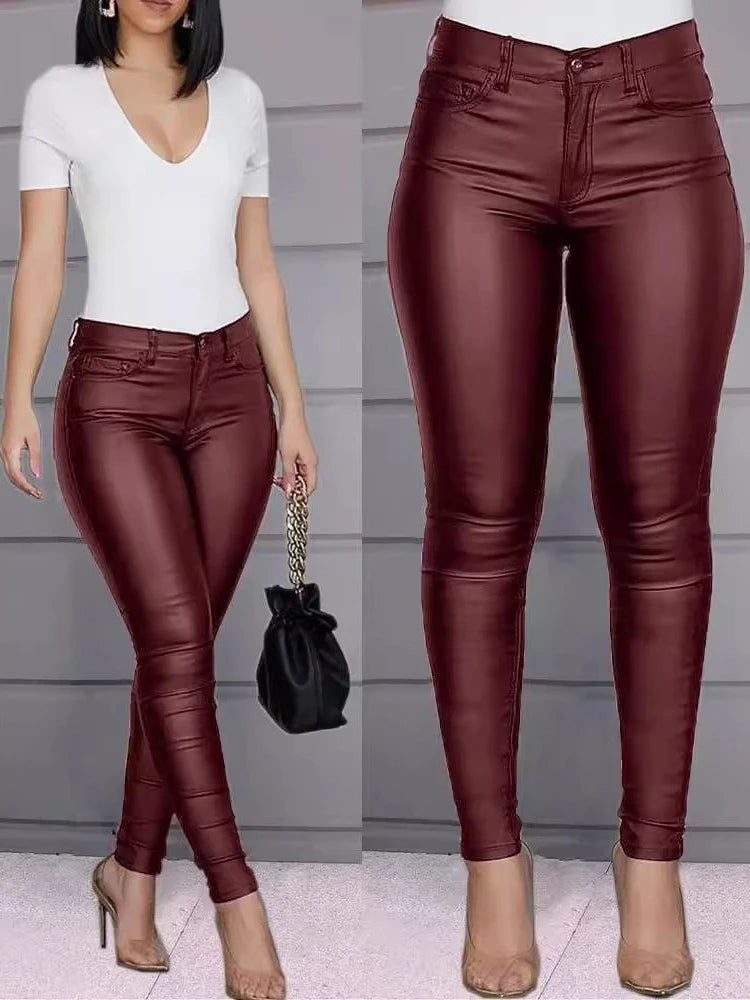 Pantalon Similicuir Femme – Taille Haute Extensible
