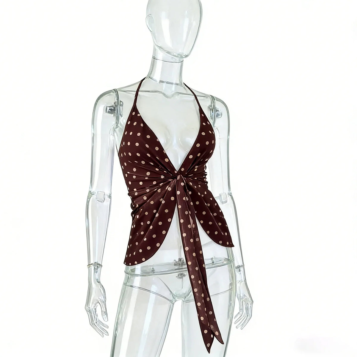 Débardeur Résille Femme – Pois, Col V et Dos Nu