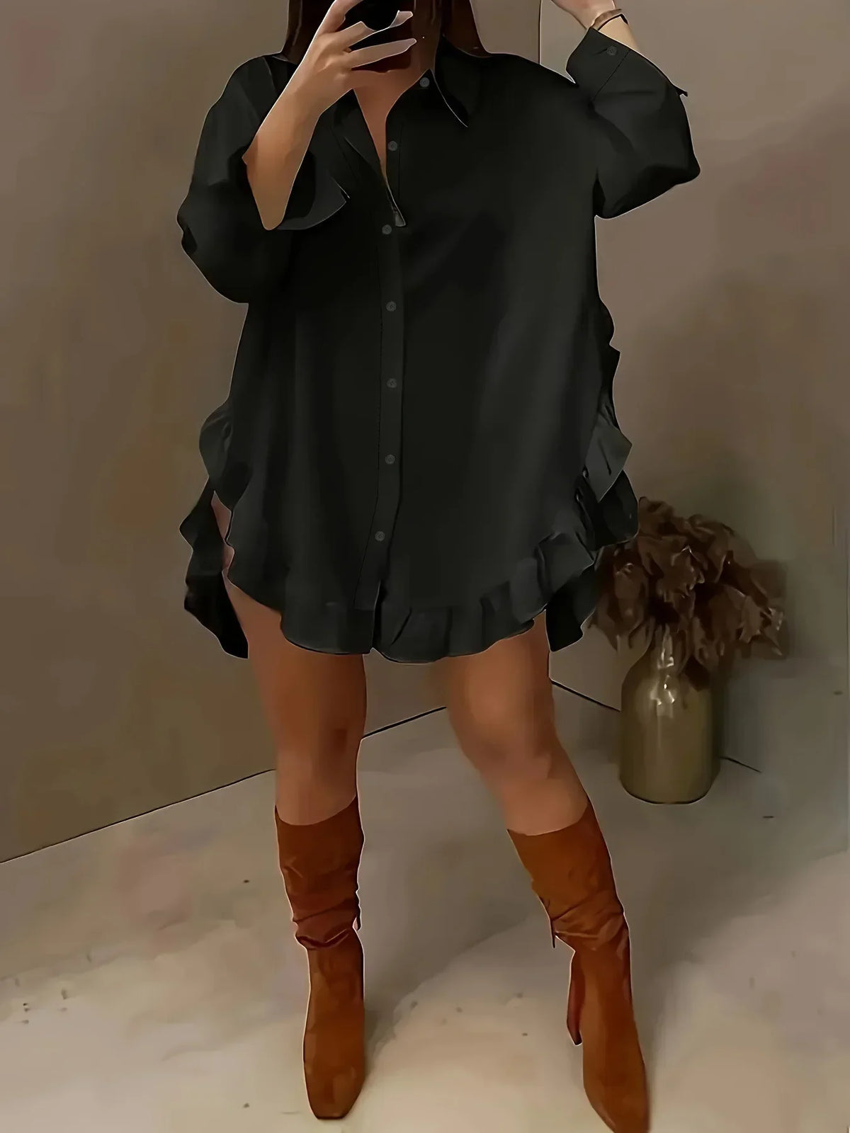 Chemise Longue Ample Femme – Ourlet à Volants