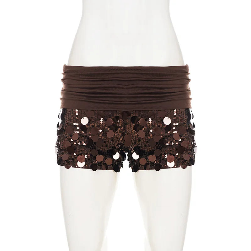Short Court Femme – Paillettes, Patchwork et Taille Haute