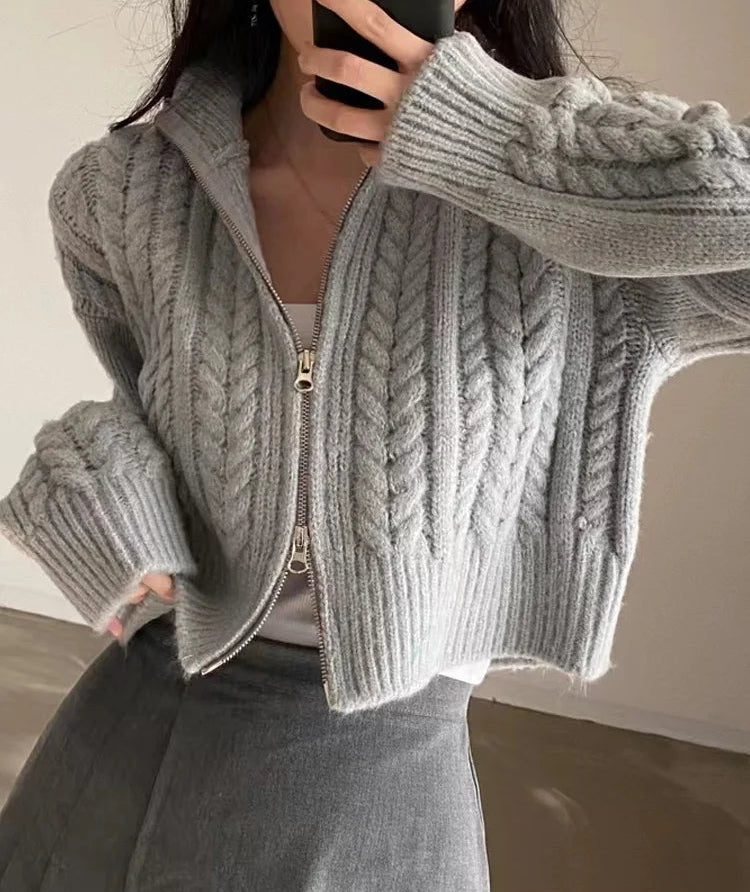 Cardigan Zippé Femme – Manches Bouffantes