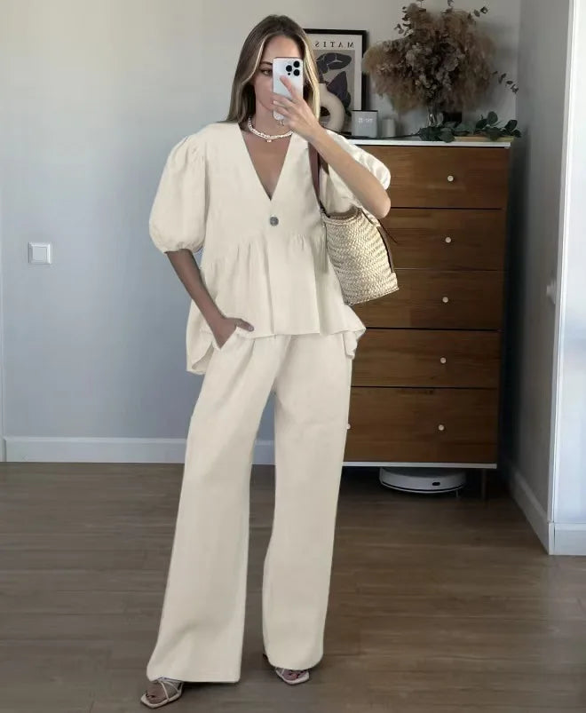 Ensemble Femme 2 Pièces – Crop Top et Pantalon Long