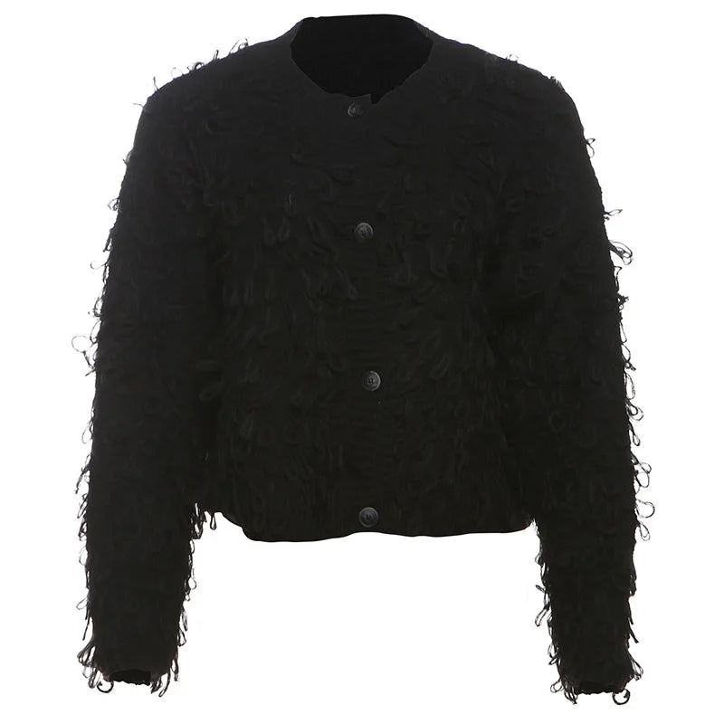 Cardigan femme en maille à boutons et franges