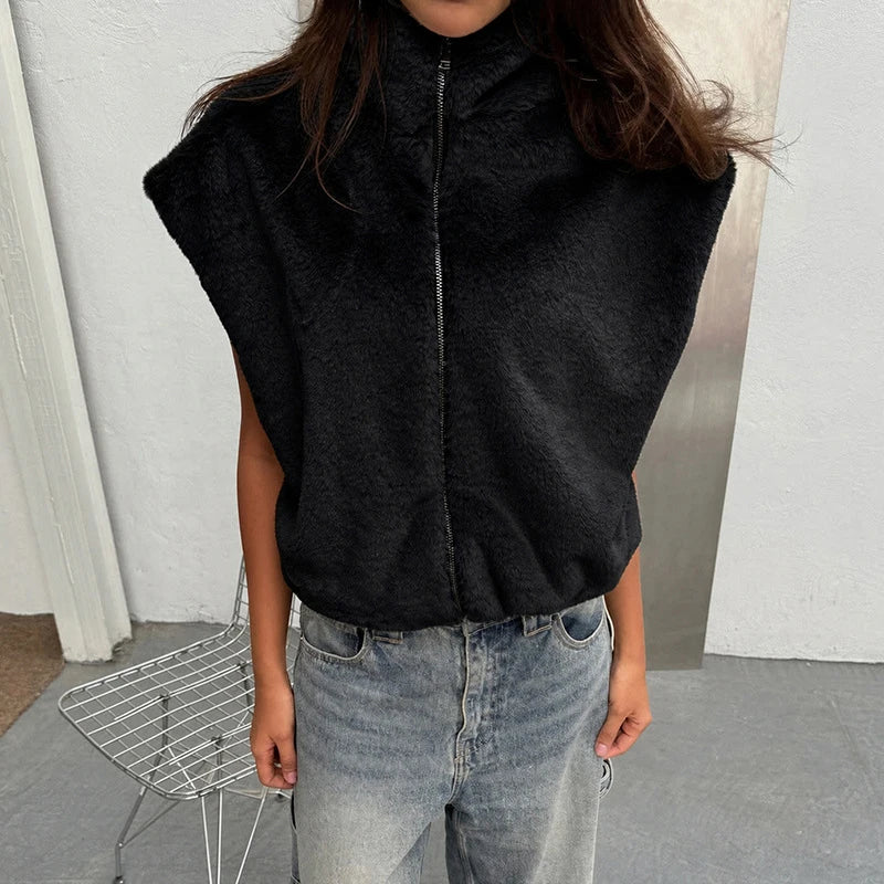 Gilet femme en fausse fourrure à col montant