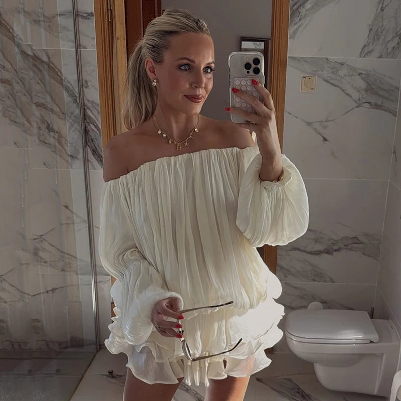 Robe Romantique Femme – Volants et Épaules Dénudées