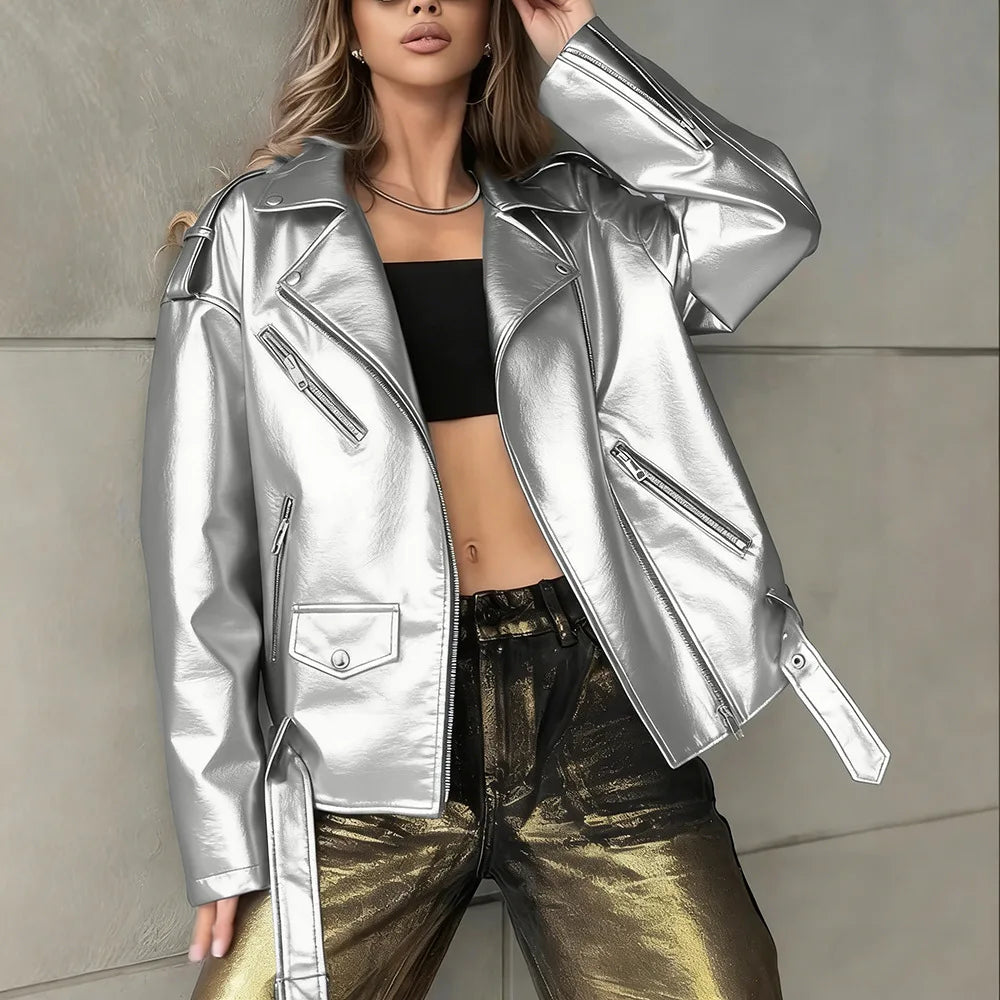 Veste Courte Femme – Similicuir et Ceinture