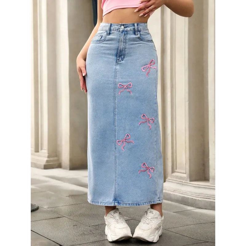 Jupe en Jean Femme – Nœud et Perles