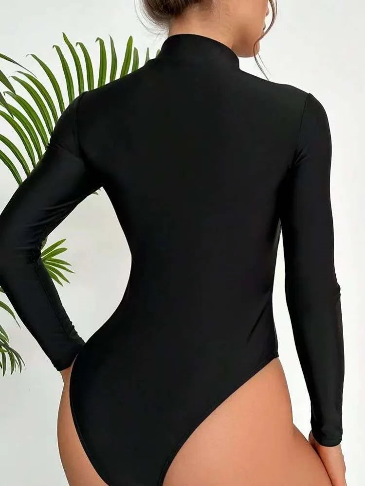Maillot de Bain Noir Femme – Vintage à Manches Longues