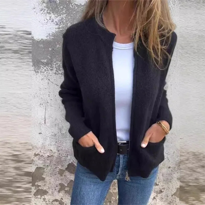 Cardigan Zippé Femme – Maille Unie