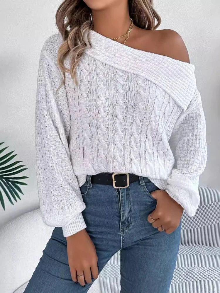 Pull Torsadé Femme – Épaules Dénudées Élégantes