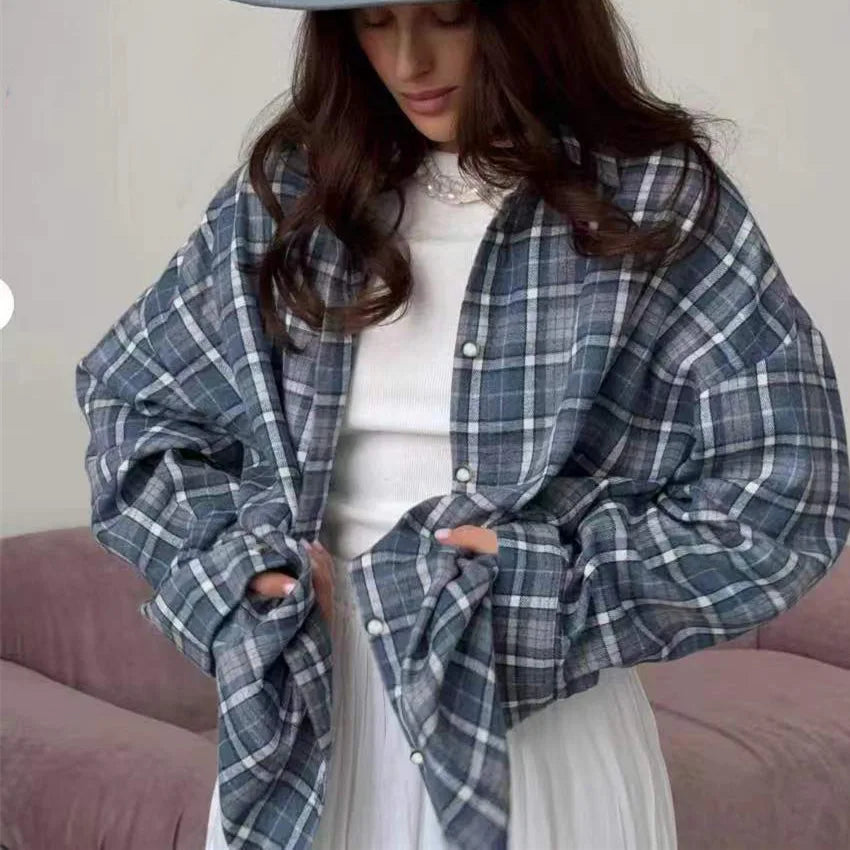 Chemisier Oversize Femme – Carreaux Vintage