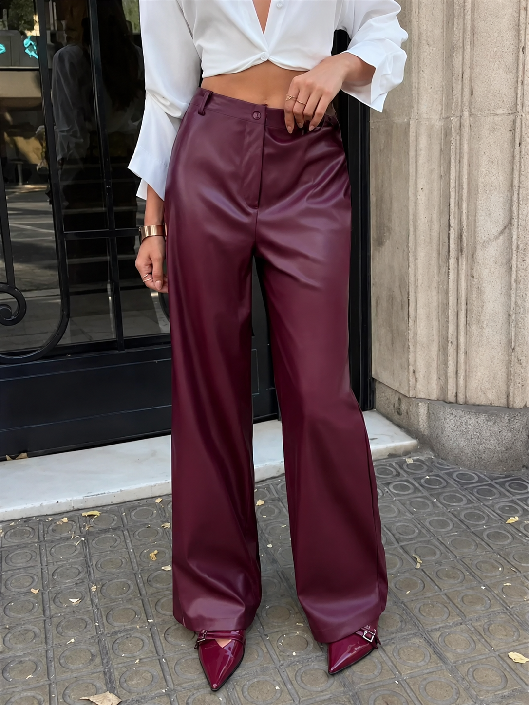 Pantalon bordeaux taille haute, vue 2