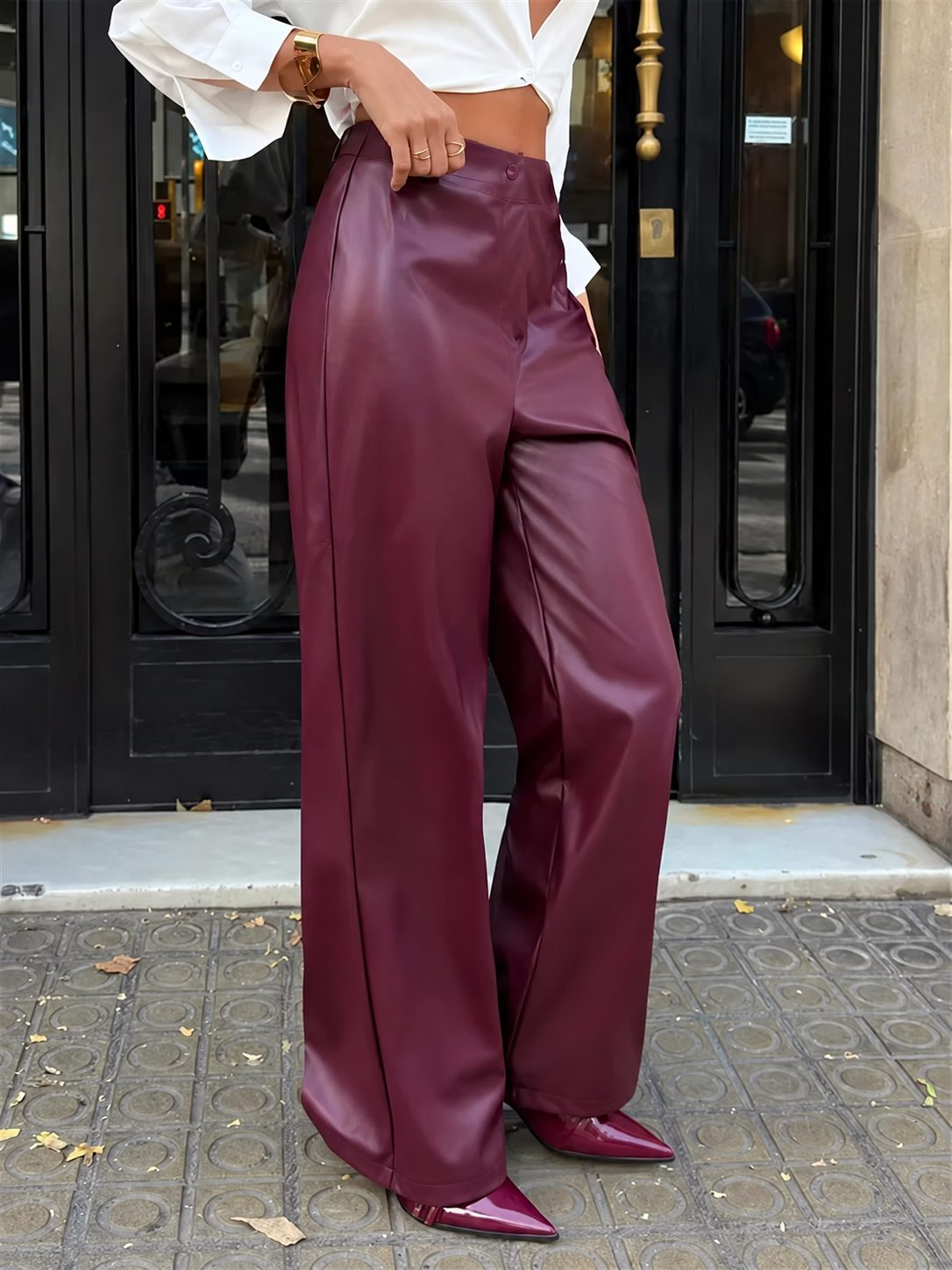 Pantalon bordeaux taille haute, vue 3
