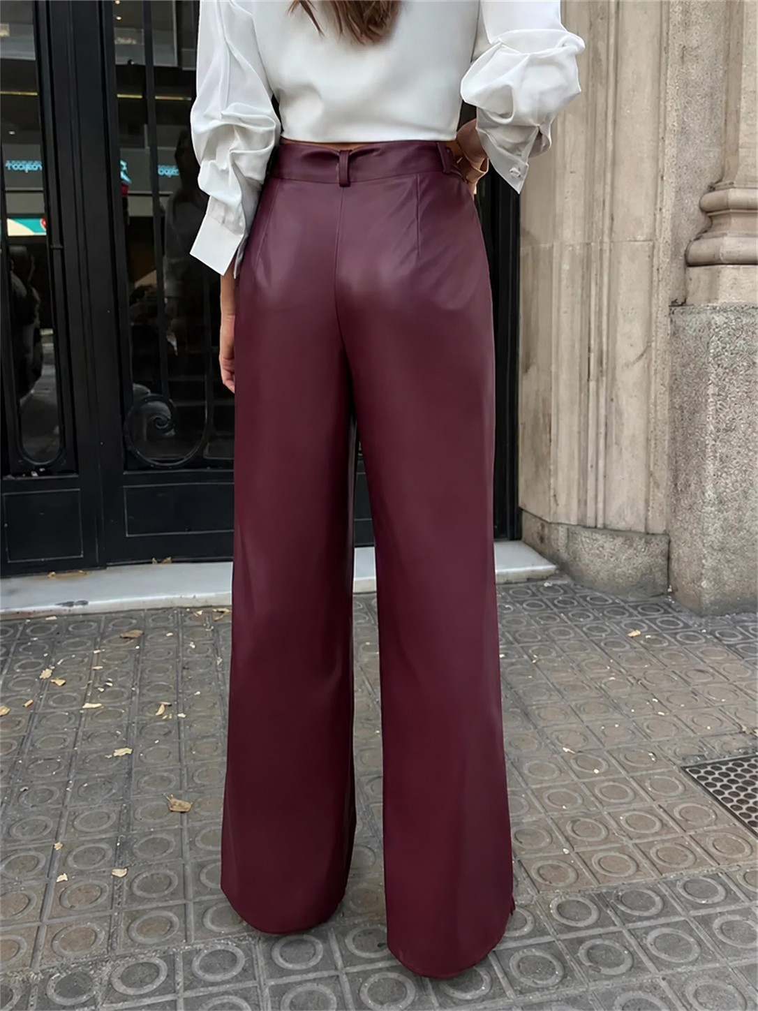Pantalon bordeaux taille haute, vue 4
