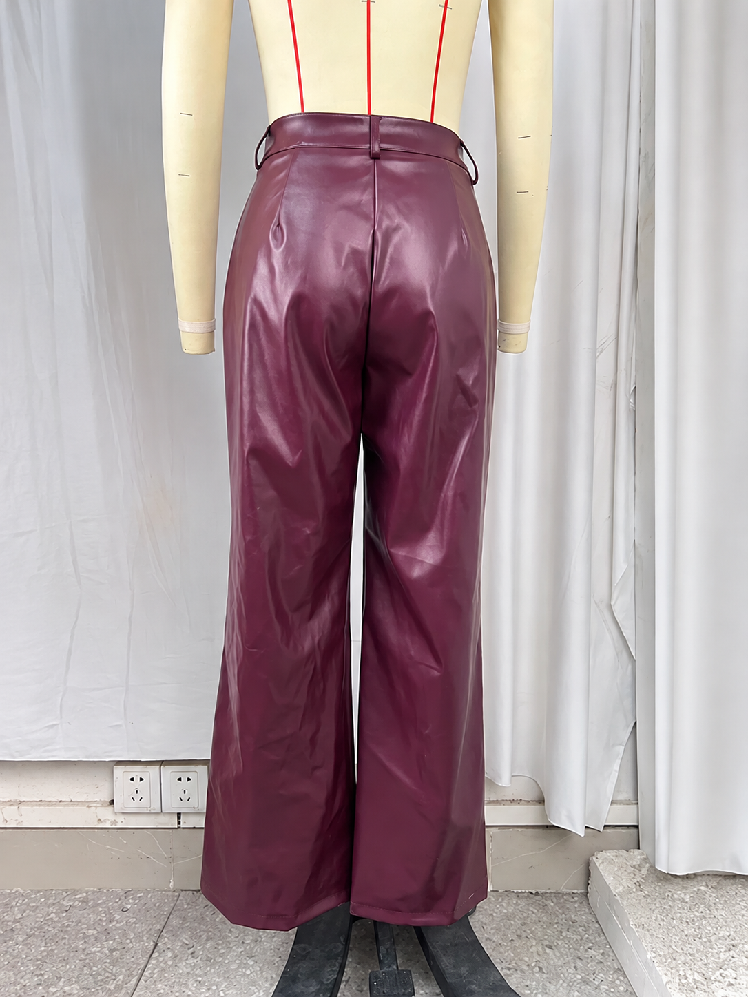 Pantalon bordeaux taille haute, vue 6