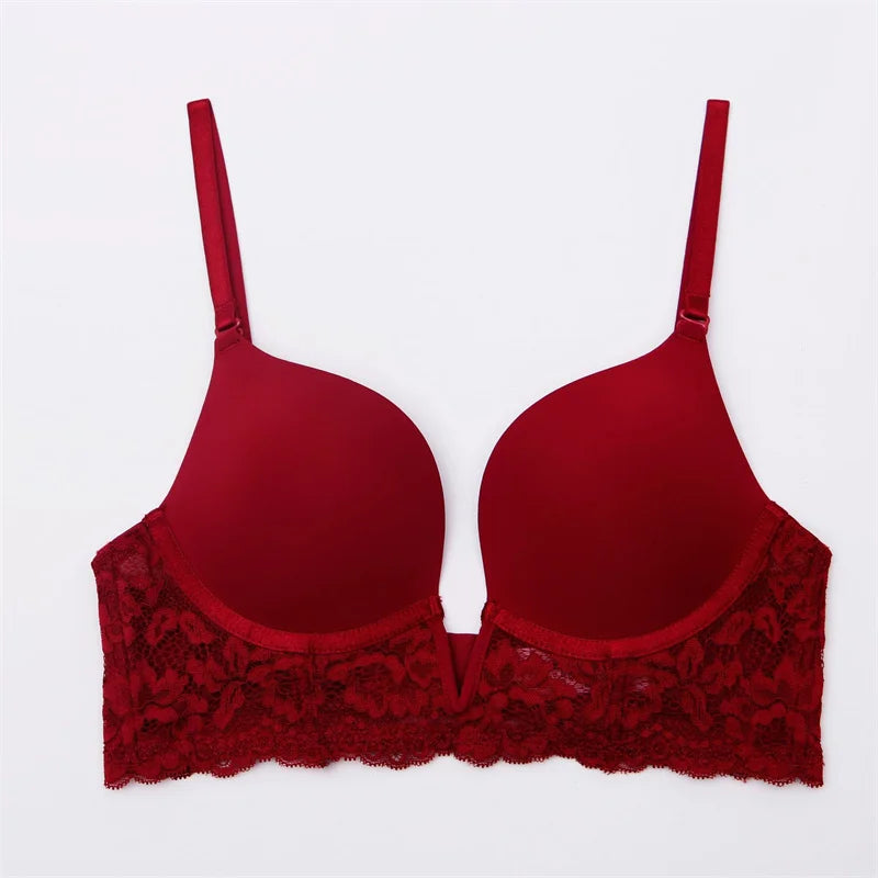 Soutien-gorge push-up en dentelle à décolleté plongeant sans coutures pour femmes
