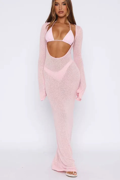 Robe Longue Dos Nu Femme – Manches Longues