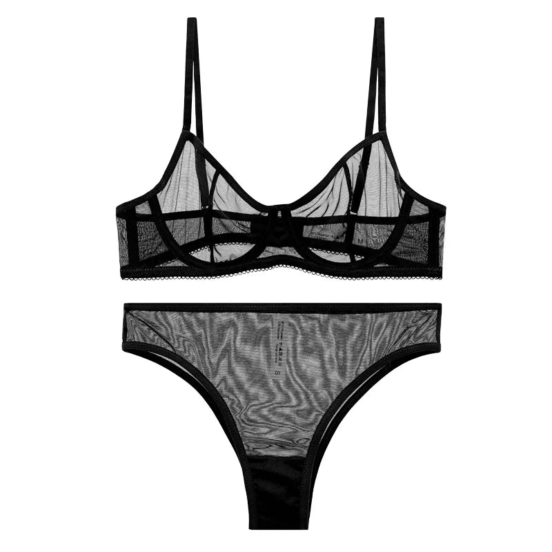 Ensemble soutien-gorge et culotte en dentelle ultra-fine pour femmes
