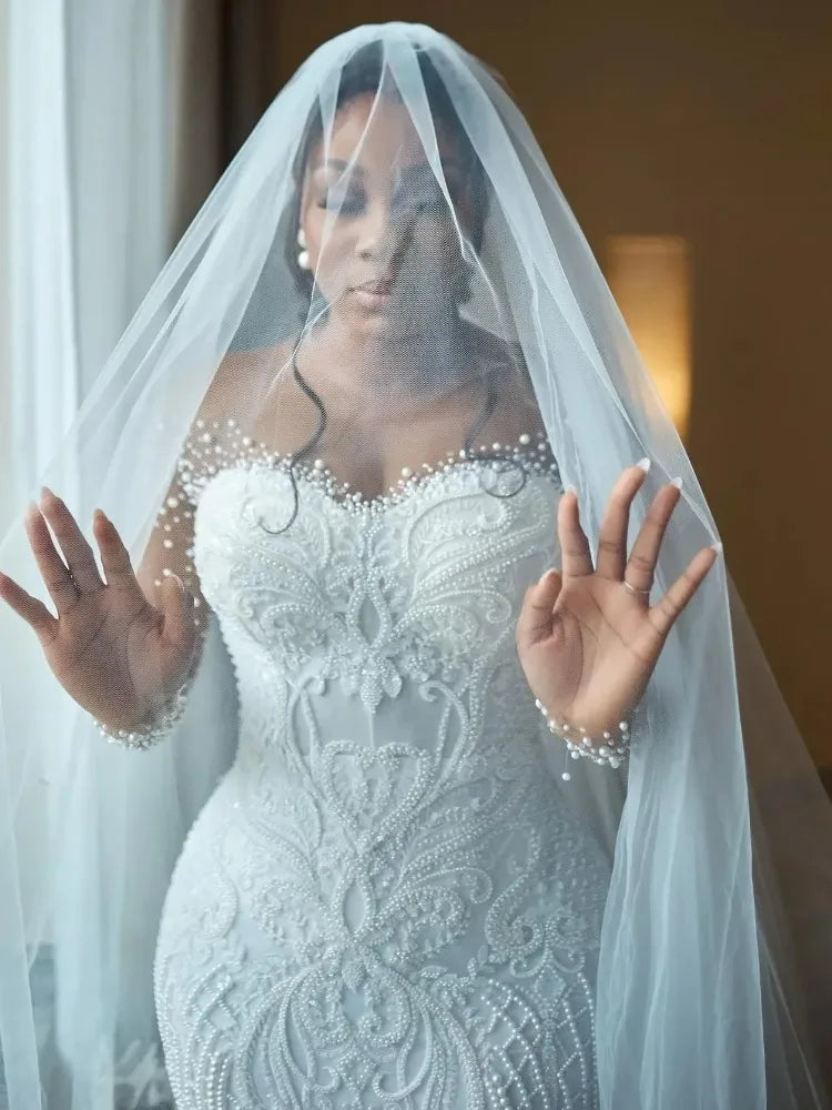 Robes de mariée sirène à col rond pour femmes