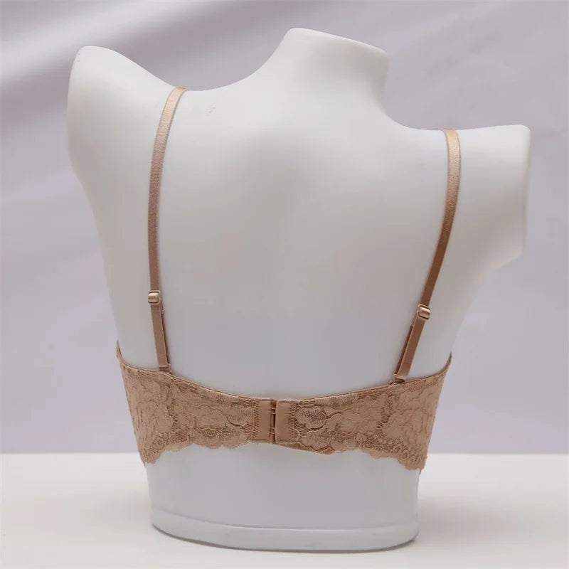 Soutien-gorge push-up en dentelle à décolleté plongeant sans coutures pour femmes