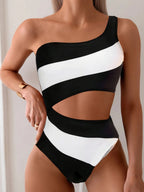 Maillot de bain une pièce asymétrique épaule dénudée pour femmes