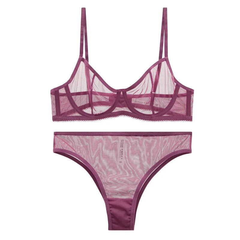 Ensemble soutien-gorge et culotte en dentelle ultra-fine pour femmes