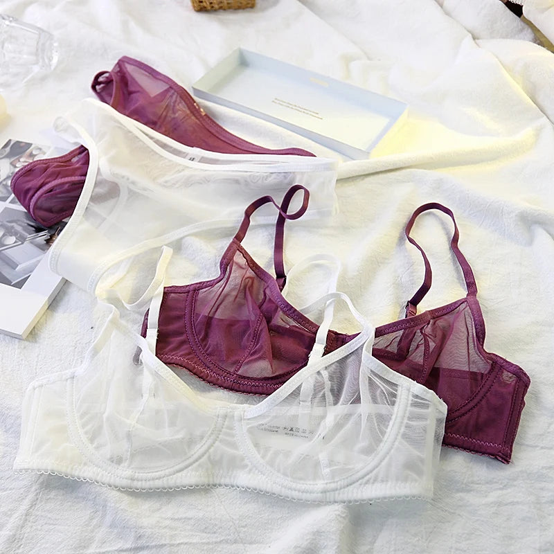 Ensemble soutien-gorge et culotte en dentelle ultra-fine pour femmes
