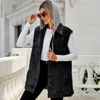 Gilet en jean sans manches et à capuche pour femmes