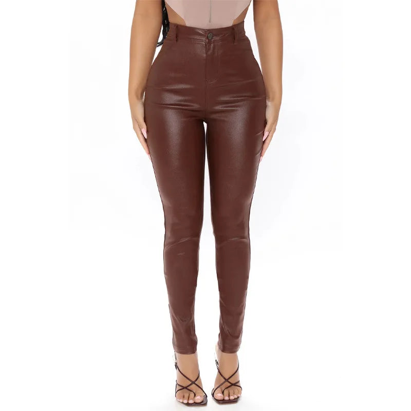 Pantalon en cuir PU pour femmes