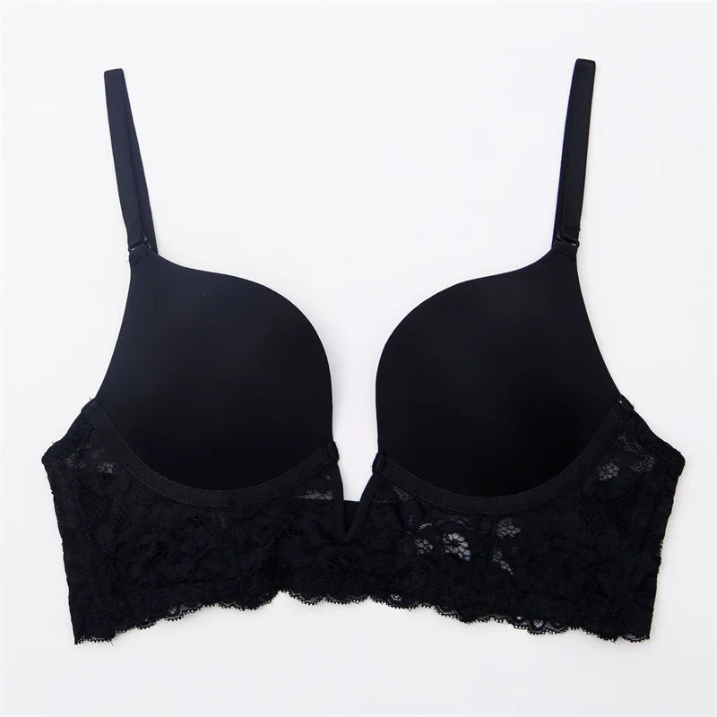 Soutien-gorge push-up en dentelle à décolleté plongeant sans coutures pour femmes