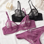 Ensemble soutien-gorge et culotte en dentelle ultra-fine pour femmes
