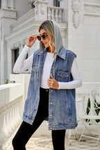 Gilet en jean sans manches et à capuche pour femmes