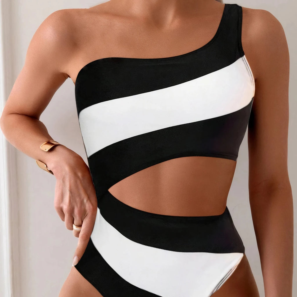 Maillot de bain une pièce asymétrique épaule dénudée pour femmes
