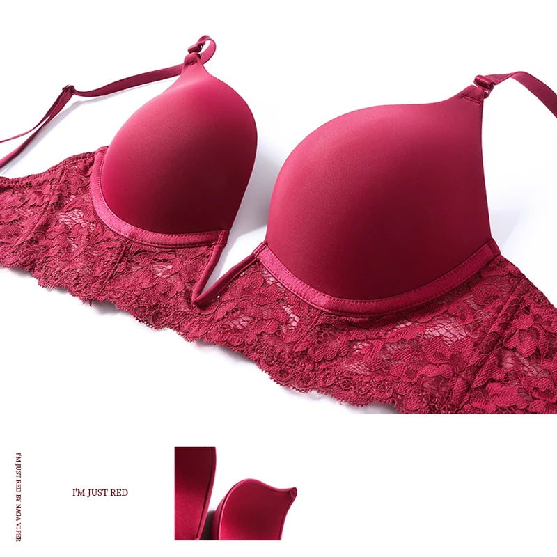 Soutien-gorge push-up en dentelle à décolleté plongeant sans coutures pour femmes