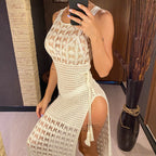 Robe de plage sexy en crochet avec franges ajourées pour femmes