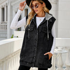 Gilet en jean sans manches et à capuche pour femmes