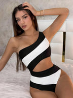 Maillot de bain une pièce asymétrique épaule dénudée pour femmes