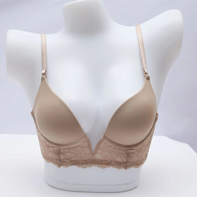 Soutien-gorge push-up en dentelle à décolleté plongeant sans coutures pour femmes