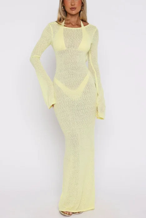Robe Longue Dos Nu Femme – Manches Longues