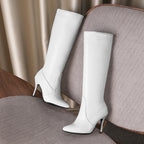 Bottes pointues au genou avec fermeture à glissière latérale pour femmes
